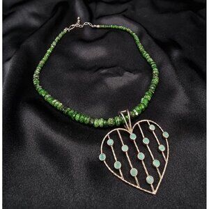 Jay King Chrome Diopside Necklace With Sterling Silver Heart Pendant